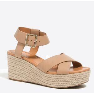 J. Crew Factory Women Flatform Espadrille Sandals Criss-Cross Strap Size 9 Beige
